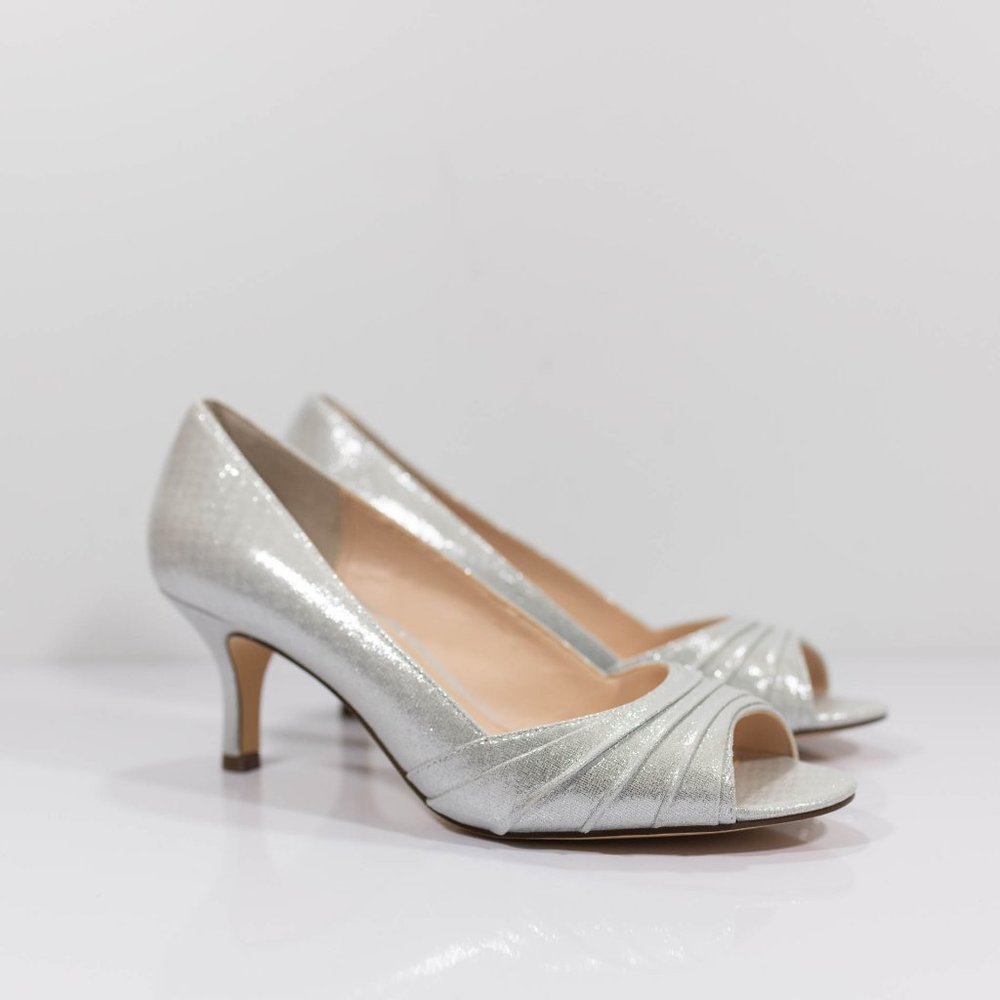 Nina Chezare Metallic Peep Toe Wedding Pumps - Picture 2 of 15